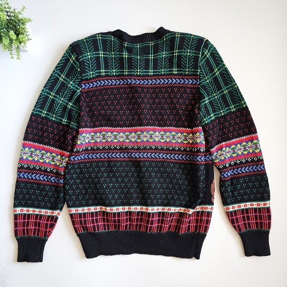 Vintage 1992 Susan Bristol Hand Knit Bear Pattern Colorful Cardigan Sweater Sz S - Picture 12 of 15